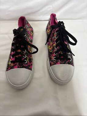 Airwalk Pink Black Yellow Paint-Splatter Low-Top Sneakers